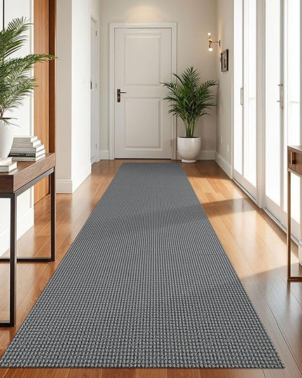 KOZYFLY Runners for Hallways 3x10 ft Washable Kitchen Runner Non Slip Rubber Backed Hallway Rugs Cotton Entryway Runner Rug Floor Carpet for Indoor Hall, Backdoor, Kitchen, Grey/Dark Grey