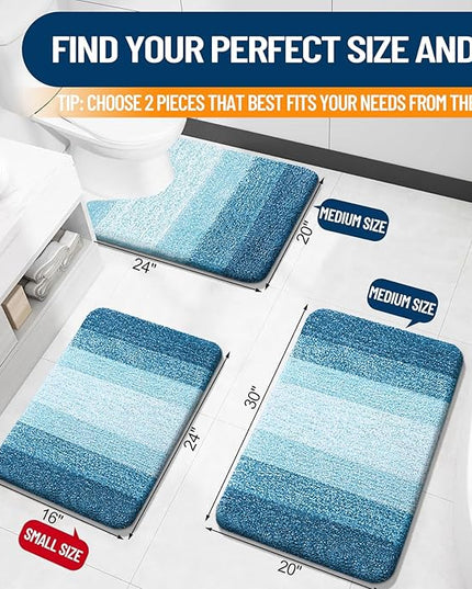 OLANLY Bathroom Rug Set 2 Piece, Soft Absorbent Microfiber Bath Mats and U-Shaped Contour Toilet Rug, Non-Slip, Machine Wash Dry, Plush Shaggy Bath Mats for Bathroom (24"x16"+24"x20", Peacock Blue)