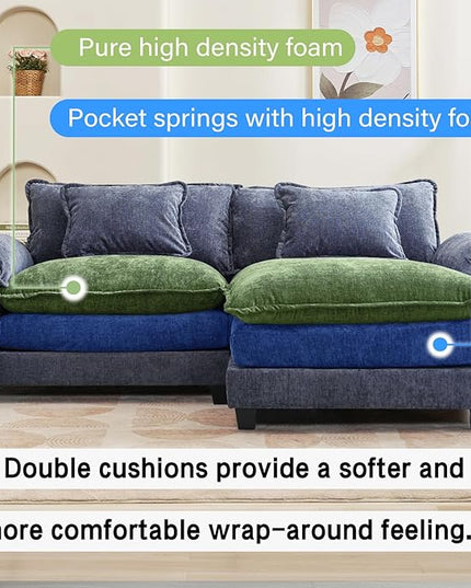 86" Modular Sectional Sofa, Comfy Cloud Couch Sectional Sofa with Ottoman, Chenille Sofa Sleeper Deep Seat Sofa with Throw Pillows for Living Room (Blue, 86"- L Shape)