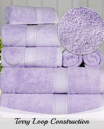 Superior Egyptian Cotton Pile 8 Piece Towel Set, Includes 2 Bath, 2 Hand, 4 Face Towels/Washcloths, Ultra Soft Luxury Towels, Thick Plush Essentials, Guest Bath, Spa, Hotel Bathroom, Purple