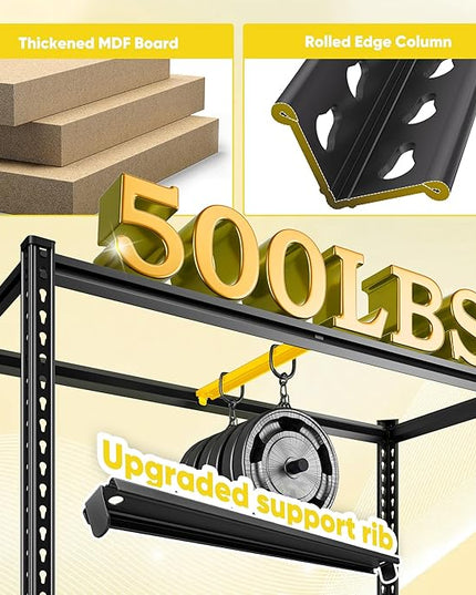 72" H Garage Shelving, 5 Tier Storage Shelves Load 2500 lbs, Adjustable Garage Shelves, Metal Shelving Unit for Warehouse, Basement, Pantry, 40" Wx 16" D x 72" H, Black