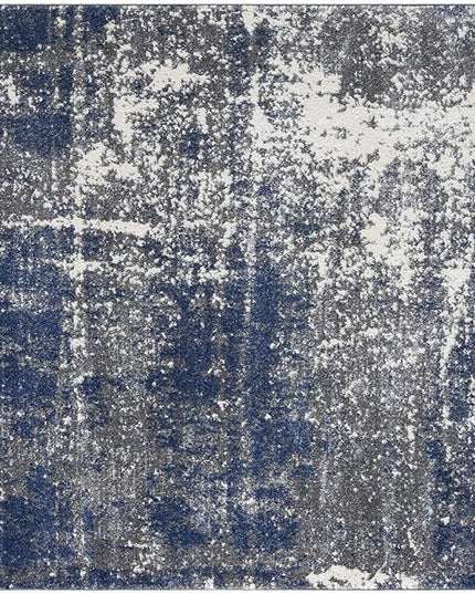 Keen Home Design Area Rugs - 5ft Round Non-Shedding, Abstract Rugs for Kitchen, Living Room, Bedroom, Dining Room, Entryway - Size: 5'3" Square, Navy/Grey/White