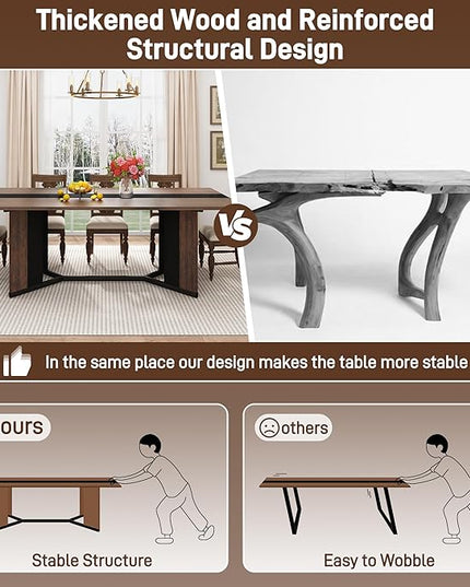 71 inch Dining Table for 4 5 6 | Modern Brown and Black Rectangular Kitchen Table W/Waterproof Wood Tabletop,Farmhouse Long Dining Room Tables W/Adjustable Legs&Wood Strip Base for Kitchen Living Room