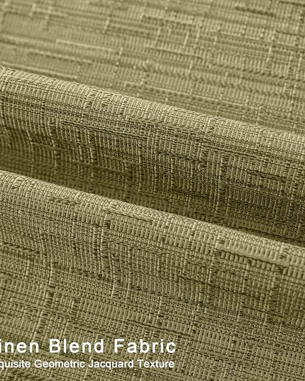 Jacquard Linen Curtains 108 inch Length 2 Panels Thick Faux Linen Blended Window Drapes Burlap Textured Curtains with Grommet for Living Room Bedroom Farmhouse (52x108 Olive Green) Natural