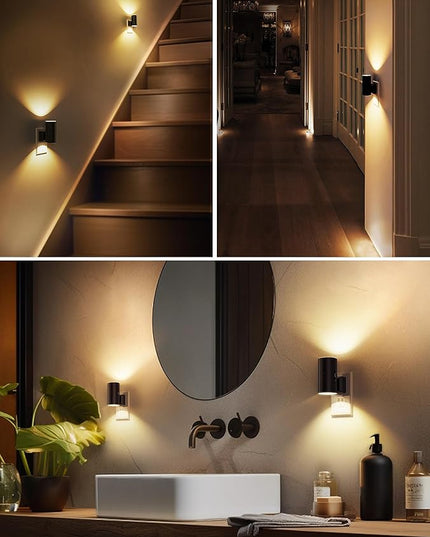 L LOHAS LED Night Light Plug in, 4 Pack, Dimmable Night Lights Plug into Wall, Light Sensor Nightlight, Soft White 3000K with Black Shade, Plug in Nightlights for Hallway Bathroom Kitchen Bedroom