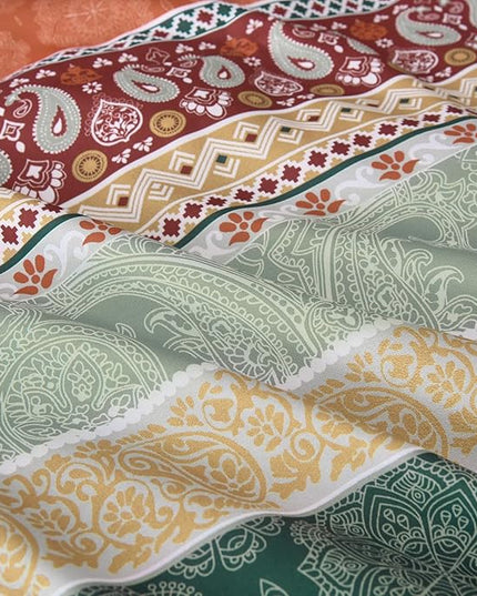 Cottolester Boho Comforter Set King Size,8 Pieces Sage Green and Orange Bohemian Striped Bed in a Bag,Paisley Soft Microfiber Bedding Comforter Set