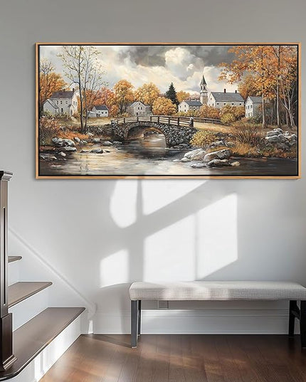 Canvas Wall Art for Living Room - Bridge Paintings Wall Decor Rustic Farmhouse Scenery Wall Pictures for Bedroom French Country Decor Country Style Bedroom Accent Landscape Artwork for Walls 24×48IN