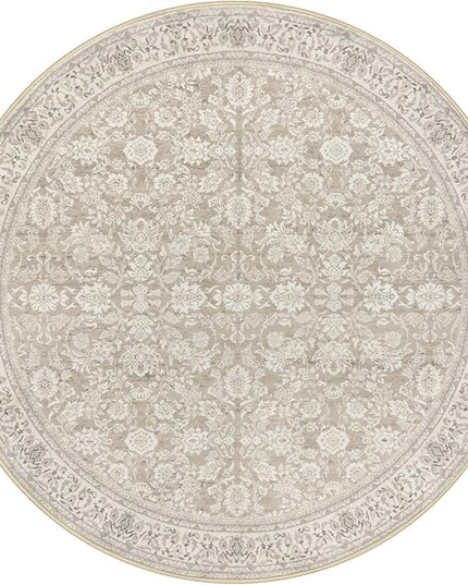 6' Round Rug Washable Rug for Entryway, Cream Beige White Grey Soft Non-Slip Area Rugs Distressed Floral Low-Pile Carpet, Neutral Vintage Circle Rugs for Living Room Dining Bedroom Foyer