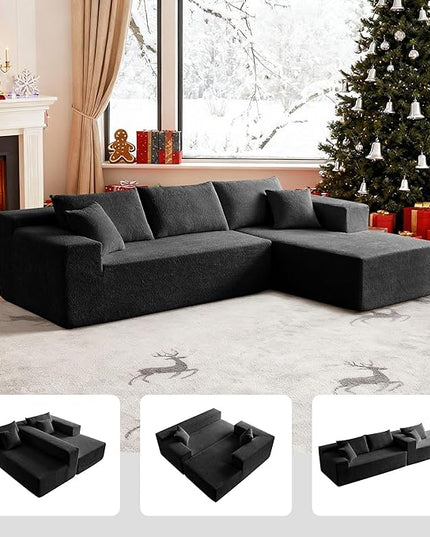 103.54'' Sectional Sofa, Raindrop Velvet Fabric L Shaped Sofa, 4 Seat Modern L Shape Couch with 2 Pillows Left Hand Lounge for Living Room, Office