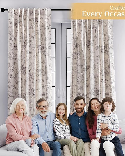 Maison d' Hermine Curtains for living room 100% Cotton 108 inch length Two Panels Light Filtering Toile Curtain for Bedroom Windows with rod and loop Pockets Drapes (Jouy Paradise Beige, 50"W x 108"L)
