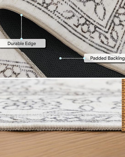 ReaLife Rugs Machine Washable Area Rug - Living Room Bedroom Bathroom Kitchen Entryway Office - Padded Low Pile Stain Resistant Premium - Boho Farmhouse Vintage - Paige - Ivory 7'6" x 9'6"