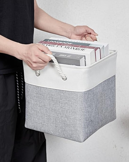 13 x 13 Inch Storage Cubes,6 Pack Cube Storage Bins for Shelves，Fabric Collapsible Storage Bins with Handles, Foldable Storage Basket for Organizing Clothes, Toys, Books (White&Gray)