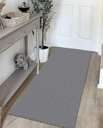 KOZYFLY Washable Runner Rug 2x5 Ft Runners for Hallways Throw Rug with Rubber Backing, Braided Cotton Entryway Runner Indoor, Carpet Runners for Hallway Kitchen Entryway Bedroom, Grey/Charcoal Grey