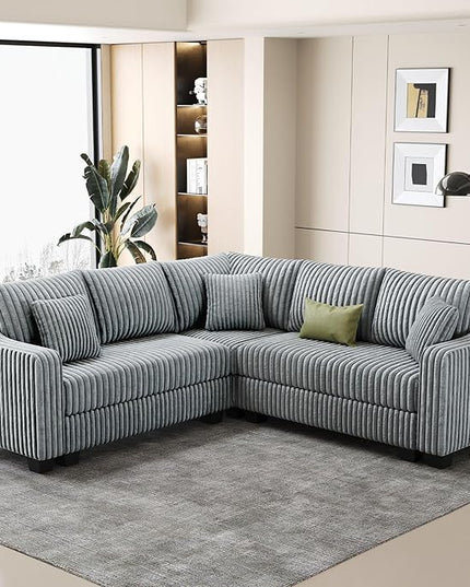 Belffin Convertible Sectional Couch with Chaise Corner Sectional Sofa L Shaped Couch Reversible Corner Upholstered Couches for Living Room Corduroy (Light Grey, V Shaped)