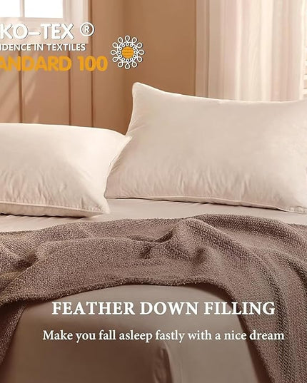 BHZ Goose Down Feather Pillows Queen Size - Hotel Collection Bed Pillows for Sleeping Soft Pillow for Side and Back Sleepers with 100% Cotton Fabric