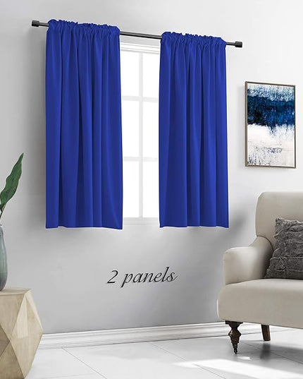 DONREN 48 Inch Curtains Deep Blue Blackout Curtains - All Season Thermal Insulated Rod Pocket Curtain Panels for Kids Room (2 Panels,52 W by 48 inches Long)