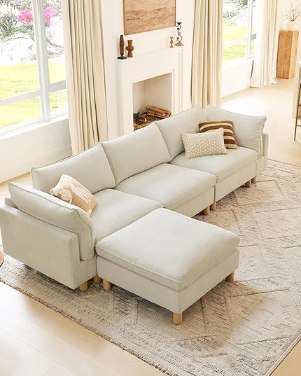 CHITA 127" Super Large Sectional Couches for Living Room, Modular Cloud Couch Sectional Sofa, Premium Fabric Couches, Down Filled, High Density Foam, Chenille in Cream, 4 Seat L Shaped