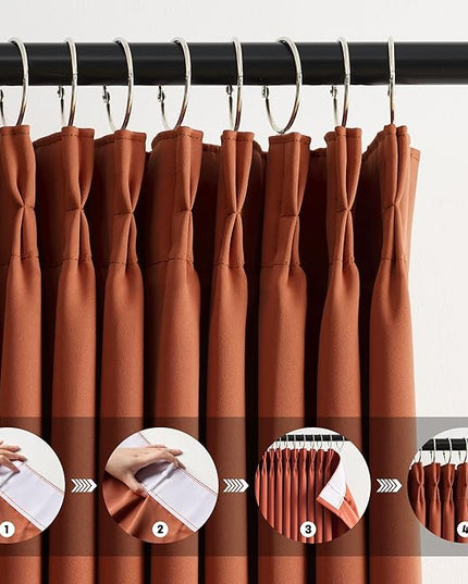 KEQIAOSUOCAI Burnt Orange Window Curtains 72 Inches Long, Fall Block Out Room Darkening Insulated Memory Shape Boho Muted Ochre Orange Curtain for Bedroom 40 Inch Wide Each Panel,Set of 2,Pinch Pleat