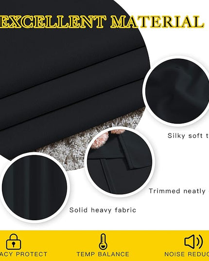 NICETOWN Blackout Curtains for Windows 54 inch Length - Solid Thermal Insulated Grommet Light Reducing Panels Window Treatment for Living Room (Black, 2 Panels = 92" Wide)