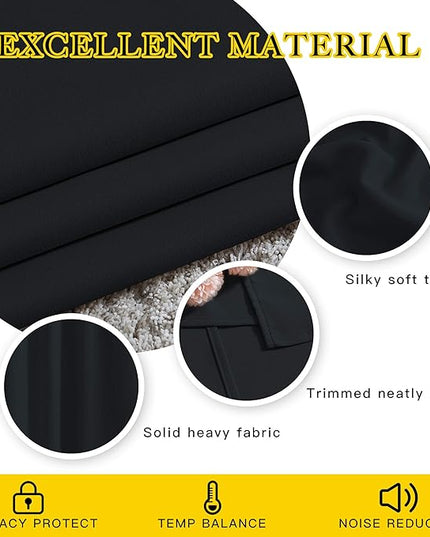 NICETOWN Black Out Curtain Panels - Home Decoration Thermal Insulated Solid Grommet Blackout Curtains/Drapes for Hall/Sliding Door (80" Wide by 108" Long, Black, Set of 2)