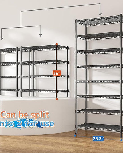 8 Tier Wire Shelving Rack Storage Shelves Loads1200LBS,Adjustable Metal Shelving Unit and Metal Shelf Pantry Shelves Industrial Shelving for Commercial Kitchen Office 72H X 13.8D X 23.6W
