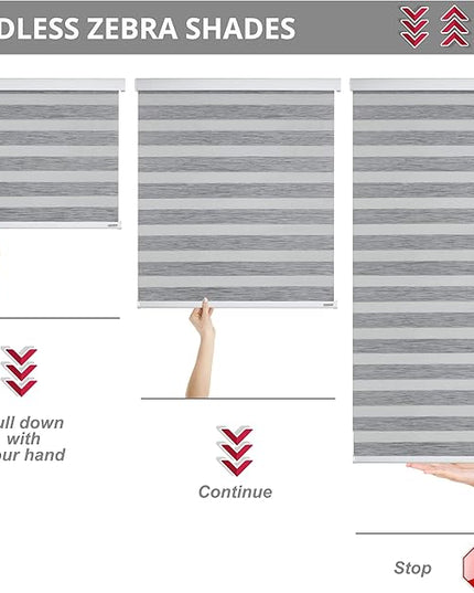 Shadesu Cordless Zebra Blinds for Windows, 22.5" W x 72" H, Grey, Dual Layer Free-Stop Zebra Shades, Light Control for Day and Night, Sheer Blinds for Indoor Windows, Bedroom, Kitchen