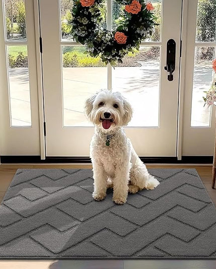 hicorfe Front Door Mat Outside Entrance,32"x40" Absorbent Muddy Dirt Resist Welcome Door Mats Outdoor Indoor,Stain and Fade Resistant,Non Slip Backing Entry Mat Doormat for Entryway(Grey)