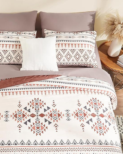 Geniospin Queen Comforter Set - 7 Pieces Reversible Bedding Set, Boho Bed in A Bag, Lightweight Soft Aztec Bedding, All Season Bed Comforter Set with Sheets, Pillowcases & Shams