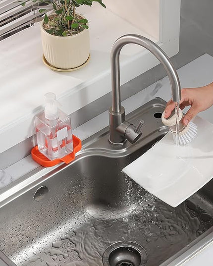 Silicone Bathroom Soap Dishes with Drain Spout-Bathroom and Kitchen Sink Organizer,Sponge Holder,Dish Soap Tray,Perfect for Dispenser,Scrubber,Bottle,Cup on Sink or Counter-Orange 4.9"×3.2"