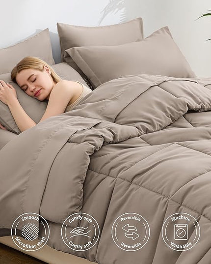 Love's cabin Twin XL Comforter Set Light Brown, 5 Pieces Twin XL Bed in a Bag, All Season Bedding Sets with 1 Comforter, 1 Flat Sheet, 1 Fitted Sheet, 1 Pillowcase and 1 Pillow Sham