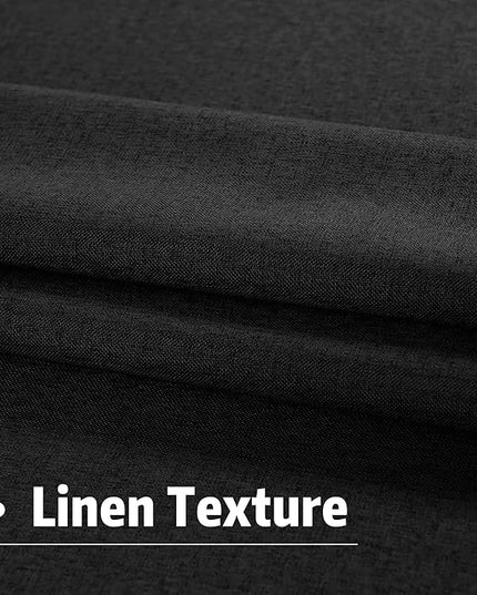 DUALIFE 96 Inch Curtains 2 Panel Set Farmhouse Blackout Heat Reducing Sun Block Out Curtains for Bedroom Dorm UV Blocking Noise Canceling Burlap Linen Look Drapes Rod Pocket Back Tab,50 X 96 Black
