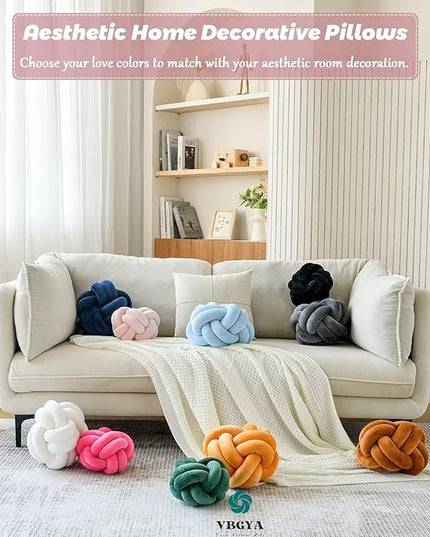 Knot Pillow Ball, Soft Decorative Throw Pillows, 11 Inch Round Plush Knotted Cushion Light Pink, Modern Home Decor for Bedroom, Sofa, Couch