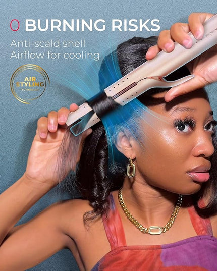TYMO Airflow 2.0 Curling Iron Flat Iron - Hair Straightener and Curler 2 in 1, 1.25 Inch Curling Wand for Long Short Hair, Dual Voltage for Travel, 54 Million Ionic, Anti-Tangle, 5 Temps, Gold Blush