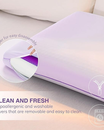 EGOHOME Cooling Gel Memory Foam Pillow - Reversible Cooling Cover, Neck Support for Side, Back and Stomach Sleepers, Removable & Machine Washable, All-Season Comfort, Standard Size, Purple