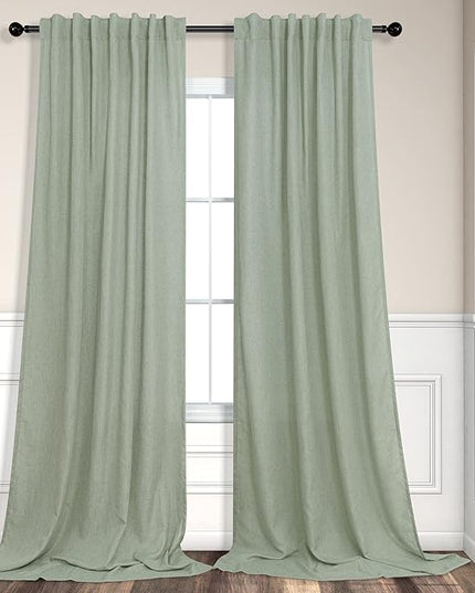 Sage Green Curtains 84 Inch Length for Living Room 2 Panels Back Tab Rod Pocket Drapes Light Filtering Sheer Linen Cotton Textured Light Green Curtain for Bedroom Rustic Boho Farmhouse Decor 7 FT Long