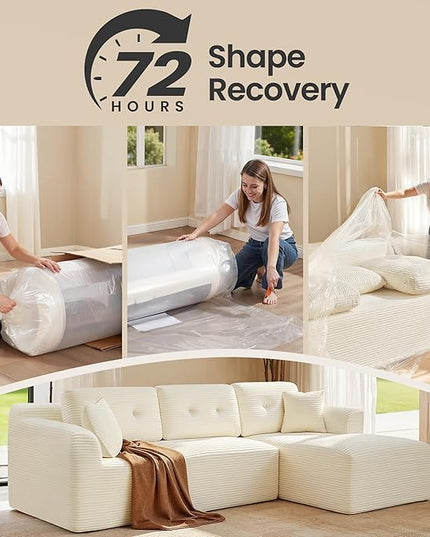 VASAGLE 108.3 Inches Boneless Couch with Chaise, Modular Sectional Sofa, Modern Cloud Couch with Deep Seat, L-Shape Corduroy Sofa for Living Room, Right-Facing Chaise, Bedroom, Cream White ULCS182WD01