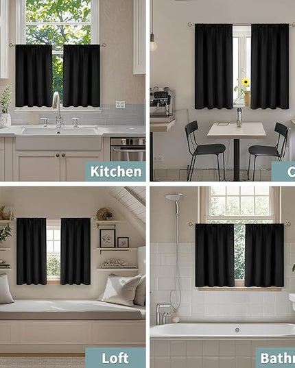 BGment Short Blackout Curtains for Kitchen 30 Inch Long, Bedroom Curtains for Small Window Thermal Insulated Full Room Darkening Soundproof Curtains for Bathroom, 2 Panels, Each Panel 42 Wide, Black