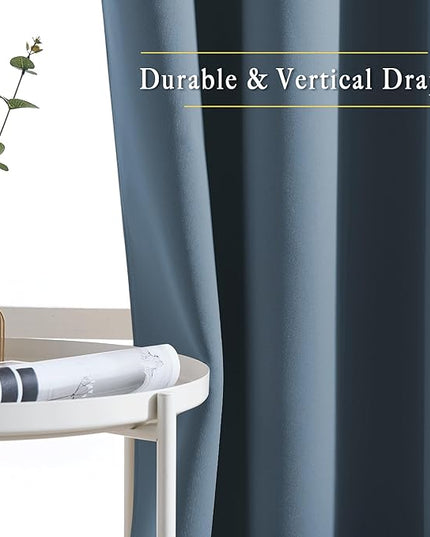 NICETOWN Smoky Blue Blackout Curtains 63 inches Long, Grommet Room Darkening Window Treatment Thermal Insulated Drapes Sound Reducing for Bedroom, W46 x L63, 2 Panels