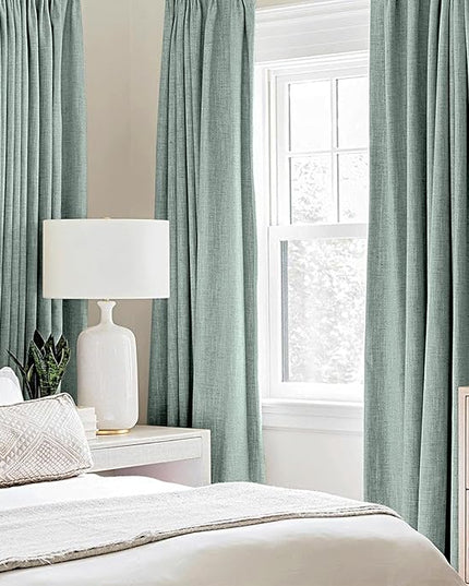 MIULEE Linen Texture Curtains for Bedroom Solid 100% Blackout Thermal Insulated Seafoam Green Curtains Grommet Room Darkening Curtains/Draperies for Living Room Nursery 52x54 Inch (2 Panels)