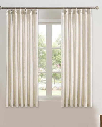 RAIN CITY Natural Pinch Pleated Curtains 72 Inches Long 2 Panels Set, Natural Linen Blend Slub Yarn Light Filtering Window Drape for Small Windows Bedroom 42 by 72 Inch