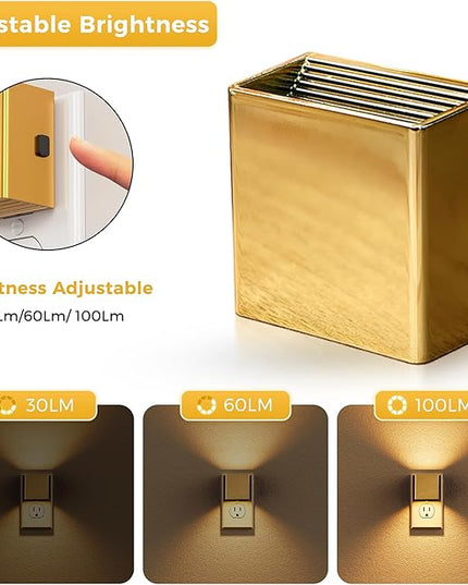 L LOHAS LED Night Light,Night Lights Plug into Wall,[2-Pack] Dimmable Night Light with Light Sensor,3000K Warm White,Gold Nightlight for Bathroom Hallway Kitchen