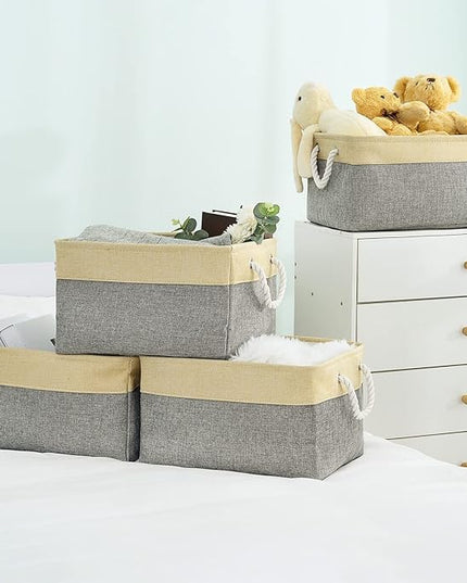 TheWarmHome Storage Basket - 15.7L×11.8W×8.3H 1 Pack Large Baskets for Organizing Shelves, Storage Bins for Clothes Book Shelf Home Fabric Storage Cubes (Gold and Grey)