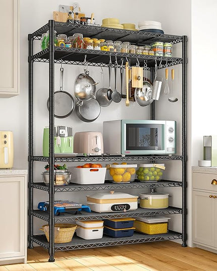 REIBII 75" H Metal Shelving 6 Tier Storage Shelf Adjustable Kitchen Shelf Wire Shelving Unit Detachable Storage Rack for Kitchen Laundry Living Room Commercial Heavy Duty Metal Shelf 75" X35" X14"