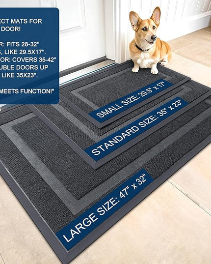 OLANLY Front Door Mat Indoor Outdoor Entrance, Waterproof All-Season, All-Weather Doormat, Sturdy Natural Rubber, Fade Resistant, Low Profile, Easy Clean Patio Porch Entryway Mat, 29.5x17, Grey