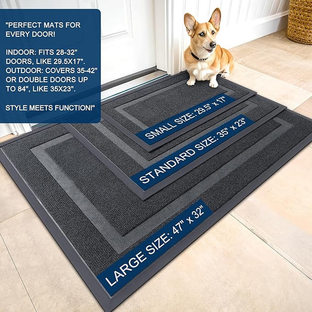 OLANLY Front Door Mat Indoor Outdoor Entrance, Waterproof All-Season, All-Weather Doormat, Sturdy Natural Rubber, Fade Resistant, Low Profile, Easy Clean Patio Porch Entryway Mat, 33x21, Grey