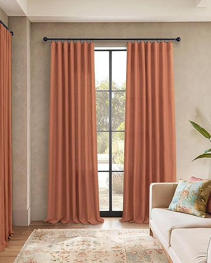 Pitalk Boho Curtains for Bedroom 2 Panels Rust Terracotta Colored Rod Pocket Back Tab Door Curtains Linen Sheer Bohemian Curtain for Living Room Ceiling to Floor Length Extra Wide 52 x 96 Inch Long