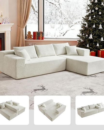 103.54'' Sectional Sofa, Raindrop Velvet Fabric L Shaped Sofa, 4 Seat Modern L Shape Couch with 2 Pillows Left Hand Lounge for Living Room, Office