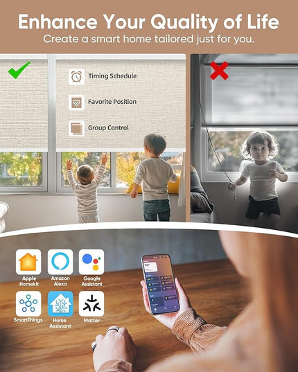 Kincmo Motorized Blinds with Remote,100% Blackout Motorized Roller Shades Work with Apple Homekit,Alexa,Google, Custom Electric Blinds with App,Voice Control (Classic Warm)