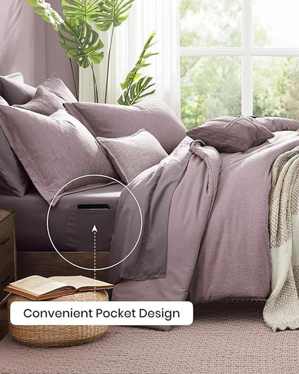 Monbix Queen Comforter Set - 7 Pieces Cationic Dyeing Lilac Bed in a Bag Queen Bedding Sets with Comforter, Sheets, Pillowcases & Shams, Reversible Bedding Comforters Sets