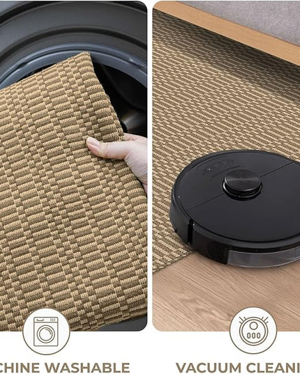 KOZYFLY Washable Runner Rug 2x8 Ft Runners for Hallway Rubber Backed Kitchen Runner Rugs Braided Cotton Entryway Runner Indoor, Carpet Runners for Hallway Entryway Bedroom, Beige/Khaki